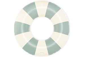 Petites Pommes Inflatables for Adults - Durable Inner Tube, Handprinted Classic Striped Design Swim Rings, Soft Comfort Seaming, Packable Floats for Travel, Dusty Green, 47 inch
