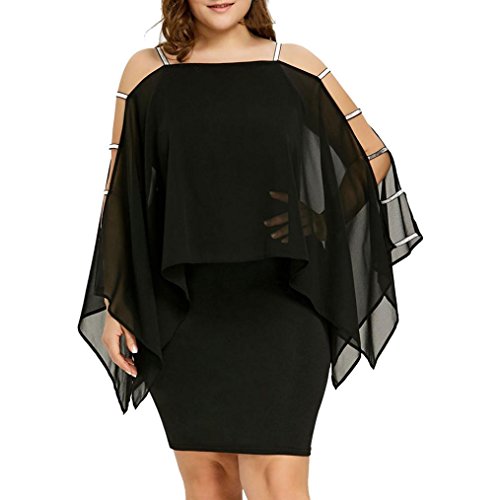 Plus Size Chiffon Dress,Clearance! AgrinTol Womens Solid Ladder Cut Overlay Asymmetric Strapless Mini Dress (XL, Black)