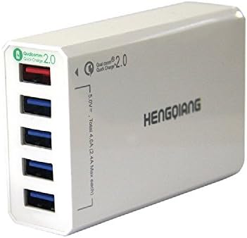 HengQiang 5-port USB Hub Multiport Desktop Power Charger Station Quick Charge with QC2.0 USB2.0 and Power Cable for iPhones iPads Tablets Android Samsung HTC Smartphones and Other Devices (White)