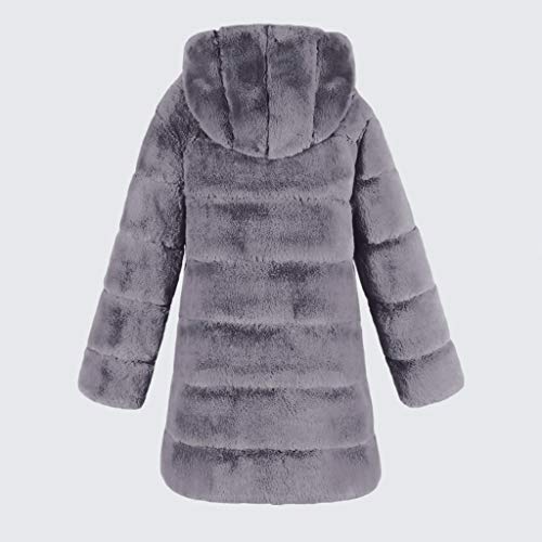 Womens Luxury Faux Fur Cardigan Coat Hooded Oversize Fluffy Winter Warm Solid Long Overcoat Jacket - Limsea Gray