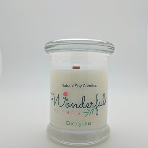 Soy Candle 8 oz Status Jar with Wood Wick Scented with Essential Oils (Eucalyptus)