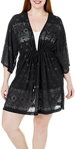 Wearabouts Plus Tribal Times Kimono Cover-Up 1X Black