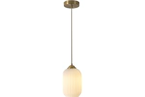 Flyrose Mid Century Modern Globe Pendant Lights Kitchen Island Contemporary Cylinder Pendant Lighting Mini White Glass Pendant Light Brass Gold Hanging Light Milk Ribbed Glass Pendant Light