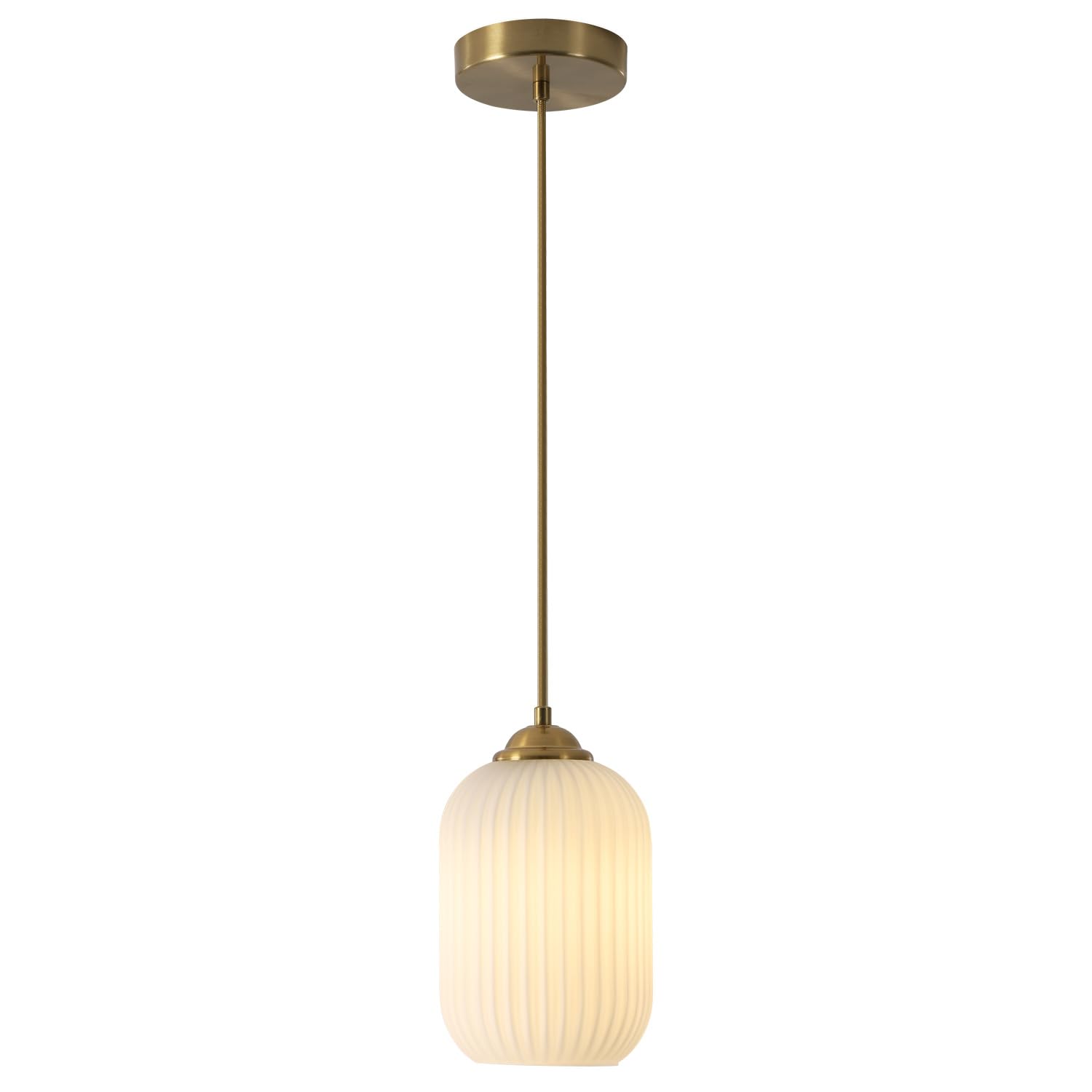 Photo 1 of Flyrose Mid Century Modern Globe Pendant Lights Kitchen Island Contemporary Cylinder Pendant Lighting Mini White Glass Pendant Light Brass Gold Hanging Light Milk Ribbed Glass Pendant Light