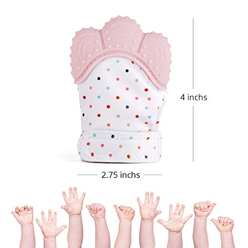 AMA Baby Teething Mitten | BPA Free Teething Toys for Babies | Self-Soothing Pain Relief | Boys - Girls Glove | Non Toxic Massage Teether | Ideal Baby Shower Gift (2 Packs and Handy Gift) (Pink) - Thumbnail 2