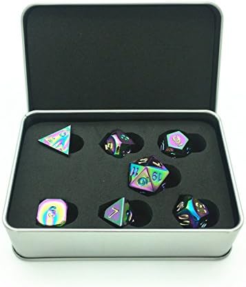 Truewon Metal Dice Set of 7 with Metal Box (Colorful Dazzle Color)