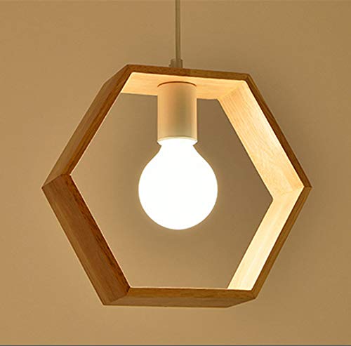 Chrasy Wooden Pendant Lamp Modern Ceiling Light Wood Lampshade Classical Lighting Fixture, E26/E27 Base (Hexagon Shape)
