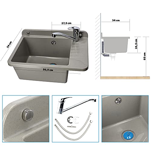 GOSPO Ausgussbecken aus Polypropylen, 50,4 x 34 x 26,5 cm, Spülbecken mit Armatur, Siphon und Montageset, Waschbecken… – Bild 5