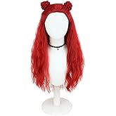 SpeedBeauty Girl's Long Curly Red Cosplay Wig with 2 Buns Halloween Costume Wig