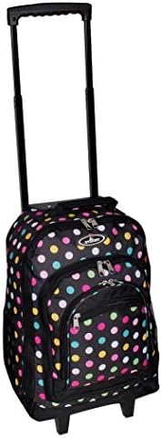 Girls Black Polka Dots Pattern Rolling Backpack, Kids School Bag, Duffel Wheels, Colorful Dotted Suitcase, Lightweight Fashionable, Wheeling Luggage