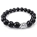 KONOV Black Agate Mens Womens Bracelet, Energy Bead, Buddha Mala, Black Silver