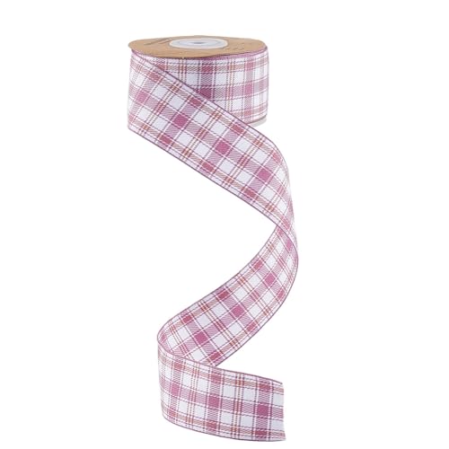 CABODYALS 9.14M 40mm Pink Tartan Ribbon Plaid Gingham Satin Webbing Fabric Checkered Buffalo Style Design Woven Polyester Trims for Sewing Making Clothes Garment Accessories Gifts Decor Diy Craft