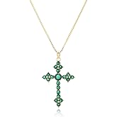 RIZILIA 18K Yellow Gold Plated Women's Cross Necklace, Round Cut CZ [Multiple Colors Available] Cross Pendant Necklace for Women, Trendy Jewelry Gift for Women