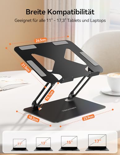 TECKNET Laptop Stand, Foldable Laptop Stand, Ergonomic Laptop Stand, Metal Laptop Holder, Notebook Stand Compatible with 10-17.3 Inch Laptop, Black