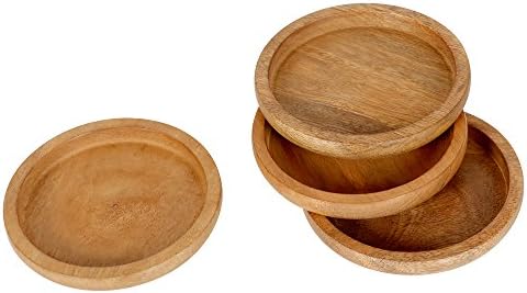 Cyber Monday sale-GoCraft Plain Wooden Coasters, Simple &amp; Elegant Mango Wood Coasters for your Drinks, Beverages &amp; Wine/ Bar Glasses (Set of 4) (Beige Yellow)