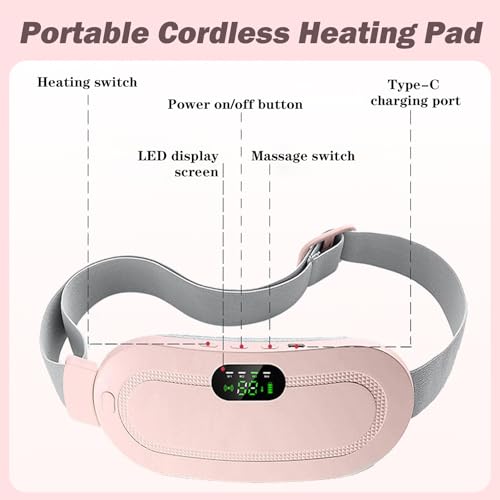 Period Heating Pad, DMG Cordless Electric Heating Belt, Rapid Heating Pad with 3 Heating Levels and 4 Vibrating Massage Modes, Period/Period, Back or Belly Pain Relief for Women or Girls (A)