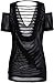LATUD Women's Gothic Short Sleeves Cut Out Shoulder Ripped Mesh Sexy Shirt, Black, One Size