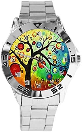 Painting Lucky Tree Colored Women's Men's Watches Analogue Quartz Wrist Watches Stainless Steel Watches