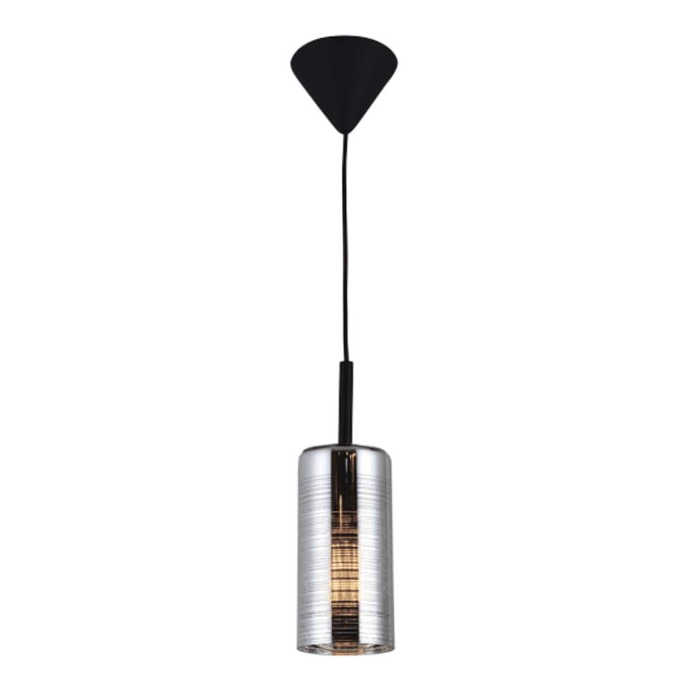 TEKLED Jupiter Cylinder Glass Shade Ceiling Light | E27 Edison Bulb Base | Home&Industrial Modern Design Pendant Light | Bar Kitchen Dining Room Coffee Shop Restaurant |Silver (Bulb not Included)
