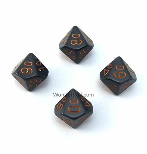 WCXPQ1120E4 Dark Grey Opaque Dice with Gold Numbers 10s D10 Aprox 16mm (5/8in) Pack of 4 Dice Chessex