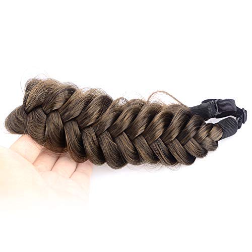 BOBIYA Messy Wide 2 Strands Synthetic Hair Braided Headband Classic Chunky Plaited Hair Headband Dark Brown Plait Hair Band (Dark Brown)