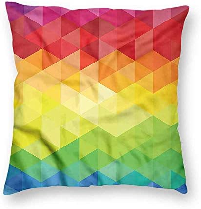 clayii Abstract Triangle Throw Pillow Rainbow Themed Easy Care 18x18 Inch