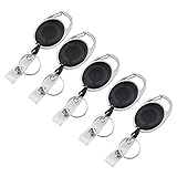 Mudder 5 Pack Black Retractable Badge Reels with Key Ring and Badge Strap for ID Badge Holders, Key Cards