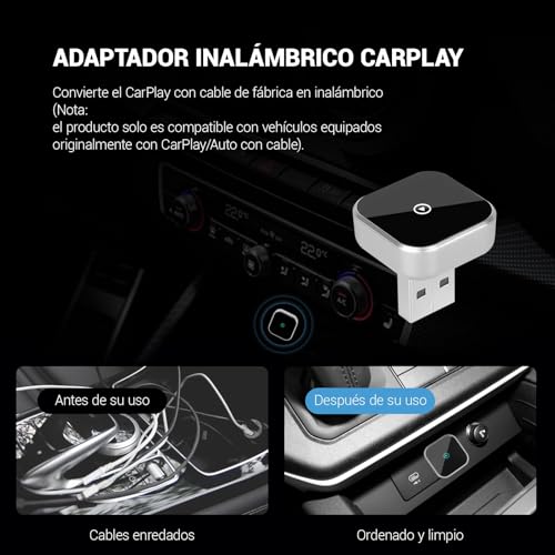 JDF3CISH Mini Adaptador Inalámbrico, Adaptador CarPlay 2 en 1, Conversión Instantánea de Cable a Wireless, CarPlay y Android Auto 2025, Enlace Automático, para iPhone y Android con Puerto USB/USB-C