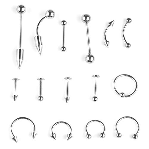 Jconly Piercing Kit - 33Pcs Professional Body Piercing Kit Surgical Steel Piercing Needles 14G,16G Piercing Clamps Belly Ring Tongue Tragus Nipple Nose, Body Piercing Tools