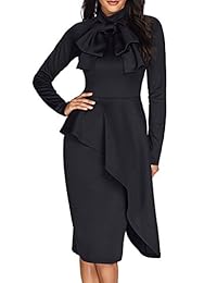 CICIDES Vestido de negocios de manga larga con cuello de peplum para mujer (S-XXL)