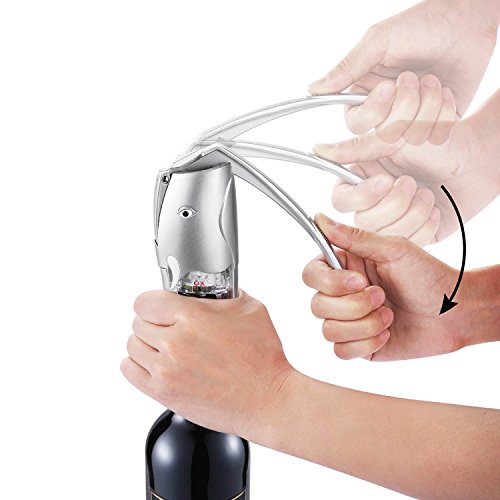 Red Wine Opener, Hi-Tech Premium Steel Corkscrew with Foil Cutter Holder and A Silicone Wine Bottle Stopper (Silver)