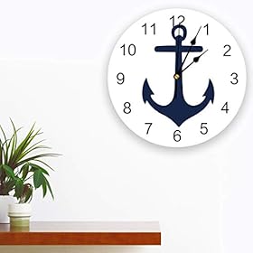 YESOF66 10 inch Round PVC Wall Clock, Silent Non-Ticking Battery Operated Clock, Nautical Navy Blue Anchor White… 410sW3k74wL