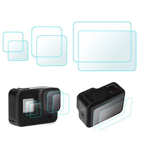 Shan-S 2Set 9H Tempered Glass Film Dual Screen Protector Camera Lens for Go-pro 8 Black 4K Camera (2PC Screen Glass Film +4PC Lens Protector Glass Film)