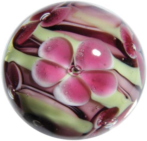 Big Game Toys~22mm (7/8") Protea Hand Made Art Glass Marble w/Stand Purple/Green Flower Swirl