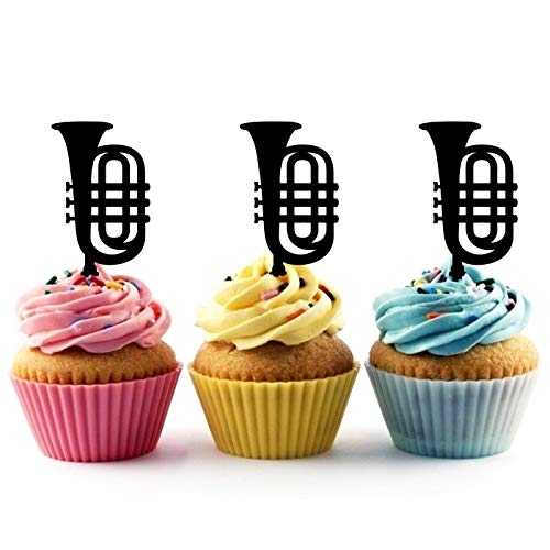 TA1070 Cornet Music Instrument Silhouette Party Wedding Birthday Acrylic Cupcake Toppers Decor 10 pcs - Thumbnail 3