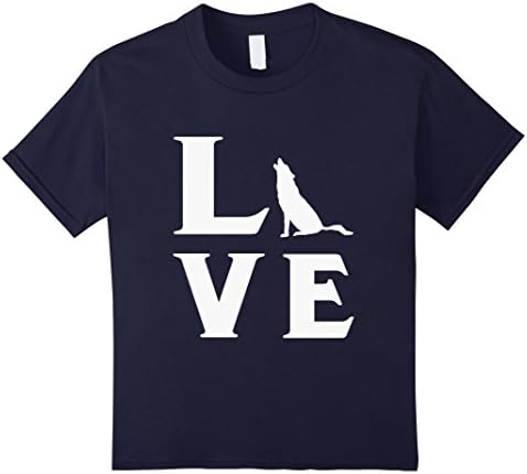 Kids I love wolves wolf shirt 8 Navy