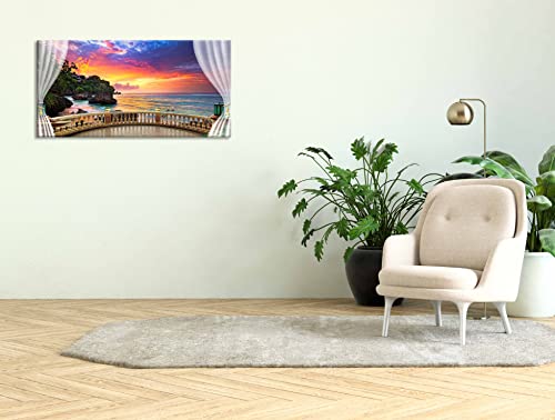 PIY Canvas Wall Art for Living Room, Beautiful Beach Ocean Sunset Pictures Canvas Prints Artwork, Balcony View Series, Large, 24x48