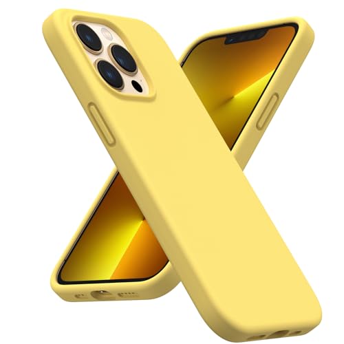 ORNARTO Shockproof Liquid Silicone Designed for iPhone 13 Pro Case Gel Rubber Full Body Protection Anti-Shock Cover Case Drop Protection 6.1inch-Lemon Yellow