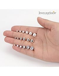 JewelrieShop - Juego de pendientes de acero inoxidable con circonitas cúbicas redondas y perlas sintéticas, hipoalergénicos para mujeres y niñas (8 pares 18 pares)