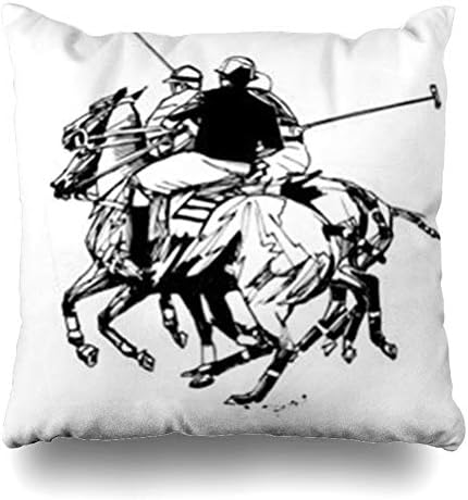 Decor Champ Throw Pillow Covers Teamwork Polo Players Hand Drawing Sports Recreation Horse Sport Play Action Field Mallet Home Decor Sofa Pillowcase Square Size 20 x 20 Inches Cushion Cases