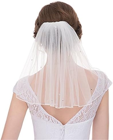 Cute Simple 1 Layer Shoulder length Crystals Short Wedding Veil V2