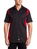 Dickies Occupational Workwear LS524BKER 5XL Polyester/ Cotton Men's Short Sleeve Industrial Color Block Shirt, 5X-Large, Black/ English Red