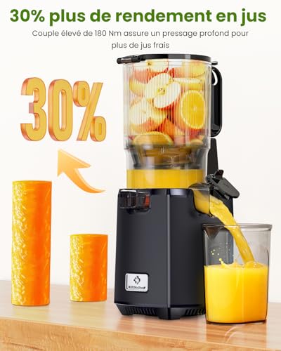 LINKChef Slow Cold Juicer Extractor, Opening 130 mm, Fruit and Vegetable Juice Extractor, Capacity 1.8 L, 250 W Slow Juicer Machine with Reverse Function, Easy to Clean, BPA Free