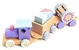 One Earth Toys Wooden Train with Stacking Blocks & Moving Wheels by, Toddler Educational Toy for Boys & Girls |Eco-Friendly Wood| Improves Motor Skills, Imaginative Play & Coordination, 2 Years Old