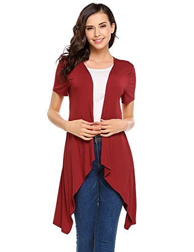 Beyove Women's Asymmetrical Short Sleeve Open Draped Lightweight Cardigan