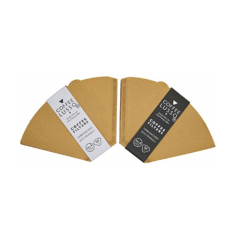 Size 4/No.4/1x4 Coffee Filter Papers by COFFEE LUSSO, Cone Shaped, Unbleached, Eco Friendly (100)