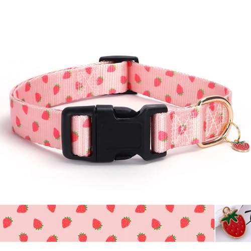 Pink Strawberry Pendant Cute Dog Collar