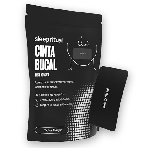 Sleep Ritual Mouth Tape. 60 Cintas Bucales. Tiras Bucales Hipoalergenicas que permiten el paso parcial del aire, guiando al Cuerpo hacia una Respiración Nasal (Negro)