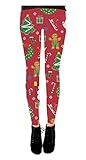Holiday Symbols All Over Red Juniors Ugly Christmas Leggings