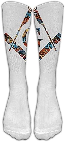 HUANLESONG Freemason Graffiti White Women Graduated Compression Knee High Socks Fun Cool Casual Dress Socks for Men&Women
